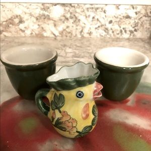 ANDREA BY SADEK  3" CHICKEN POURER  and 2 HALL #351 MADE IN  USA GREEN RAMEKINS
